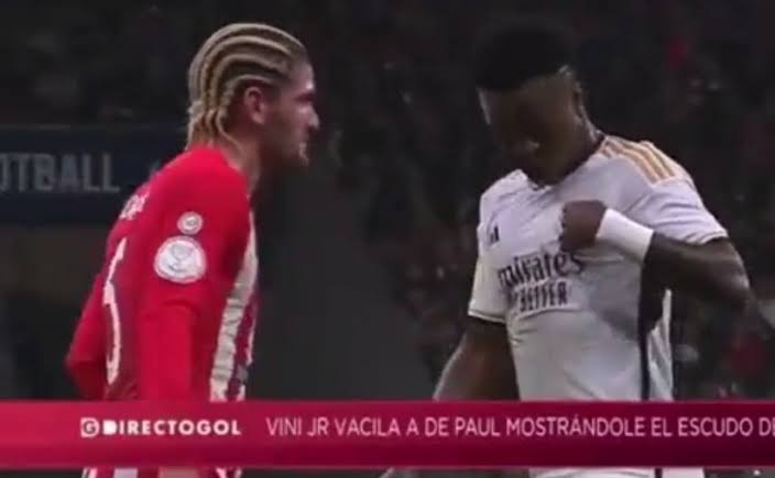 JOGADORES VINI JUNIOR E DE PAUL SE DESENTENDE E OUVE PROVOCAÇÕES SOBRE COPA DO MUNDO DURANTE A PARTIDA ENTRE REAL MADRID E ATLÉTICO DE MADRID