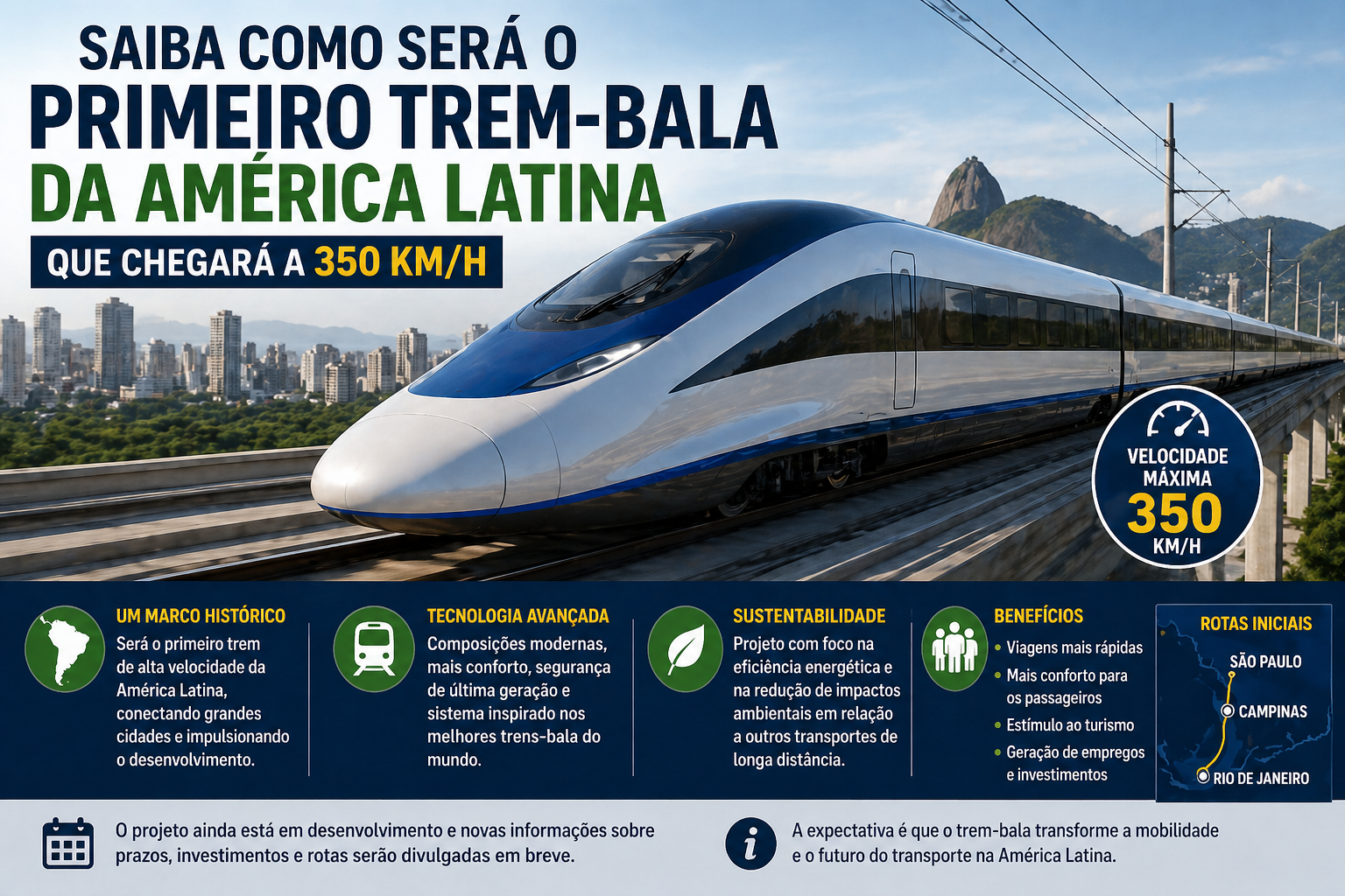 Primeiro trem-bala da América Latina promete atingir velocidade de até 350 km/h